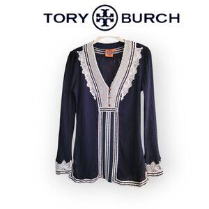 Tory Burch Navy White Tunic with Gold Accents Size 4